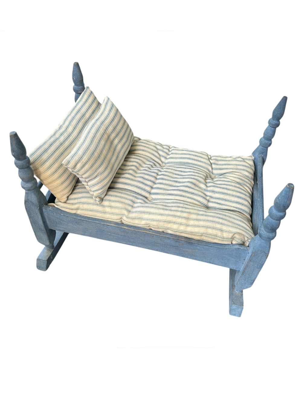 Vintage Blue Wooden Babydoll Rocking Cradle